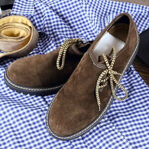 Mens Bavarian Lederhosen Shoes Dark Brown Suede Oktoberfest Costume Shoes NEW